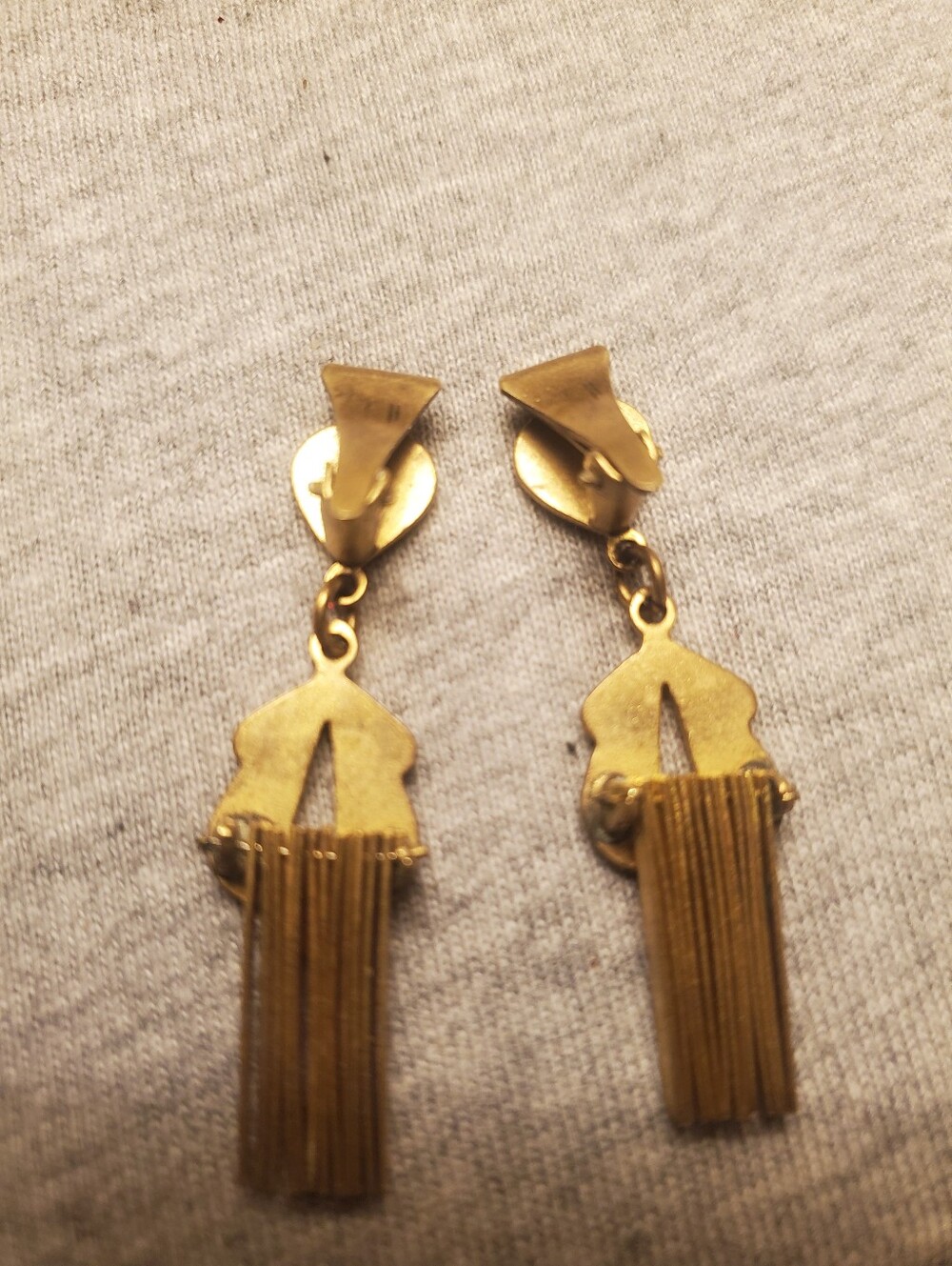 Vintage Gold Tone Fringe Tassel Clip-On Earrings Art Deco Style - Picture 5 of 7